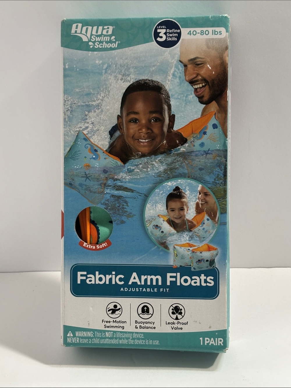 Aqua Swim School Fabric Arm Floats - Blue/Orange New